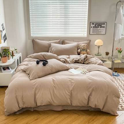 91家纺网 家纺一手货源 找家纺 （总）雨帆 2023新款简约纯色水洗棉四件套