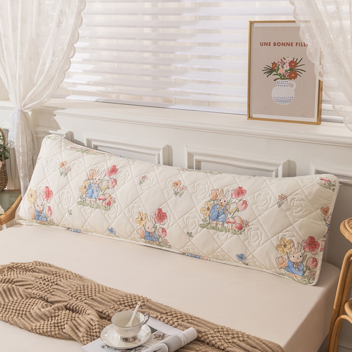 91家纺网 家纺一手货源 找家纺 新款水洗棉麻单人夹棉枕头套大豆纤维双人枕套 花中兔