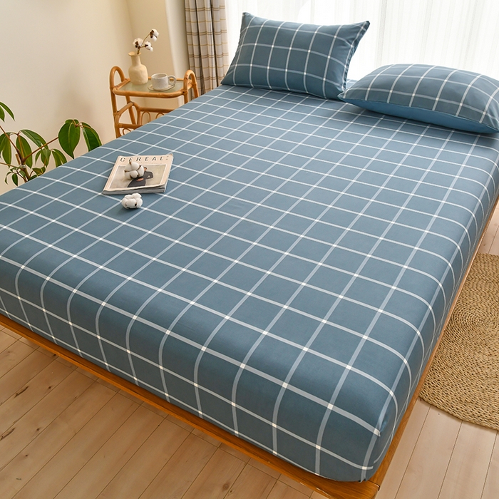 91家纺网 家纺一手货源 找家纺 家贝爱2023款A类母婴亲肤水洗棉床笠 繁星蓝中格