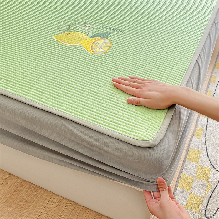 91家纺网 家纺一手货源 找家纺 鑫钰 2023新款凉感豆豆冰丝凉席 冰柠檬-华夫格绿（床笠款） 