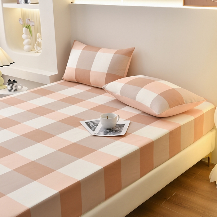 91家纺网 家纺一手货源 找家纺 家贝爱2023款A类母婴亲肤水洗棉床笠 粉玉大格