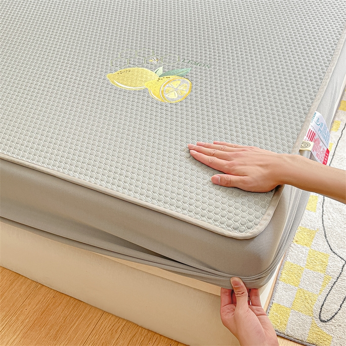 91家纺网 家纺一手货源 找家纺 鑫钰 2023新款凉感豆豆冰丝凉席 冰柠檬-冰豆豆灰（床笠款）