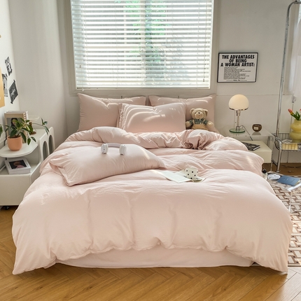 91家纺网 家纺一手货源 找家纺 （总）雨帆 2023新款简约纯色水洗棉四件套