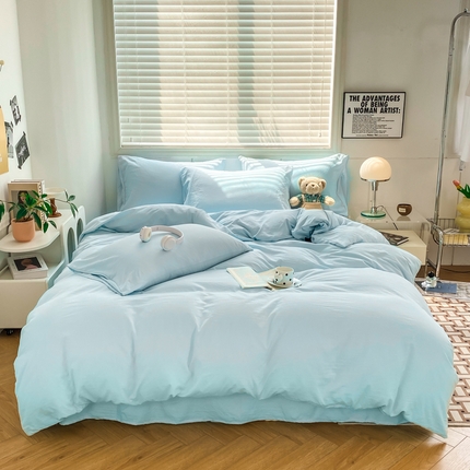 91家纺网 家纺一手货源 找家纺 （总）雨帆 2023新款简约纯色水洗棉四件套