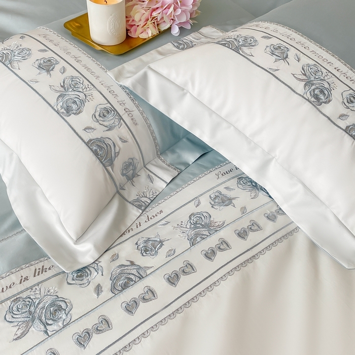 91家纺网 家纺一手货源 找家纺 魅都 100阿克苏长绒棉刺绣四件套--雅颜系列 雅颜-天空蓝