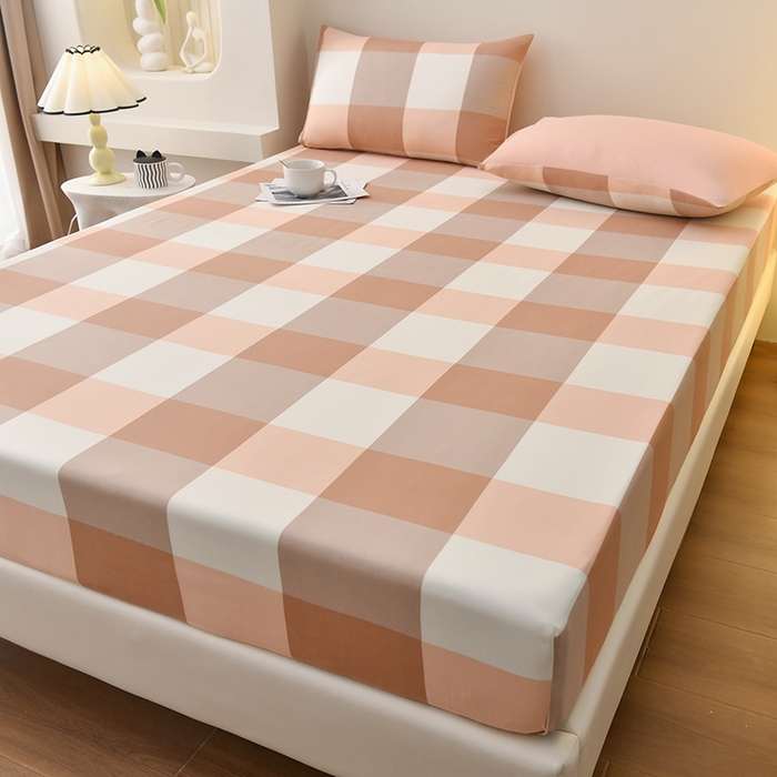 91家纺网 家纺一手货源 找家纺 家贝爱2023款A类母婴亲肤水洗棉床笠 粉玉大格