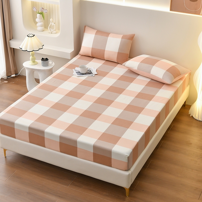 91家纺网 家纺一手货源 找家纺 家贝爱2023款A类母婴亲肤水洗棉床笠 粉玉大格