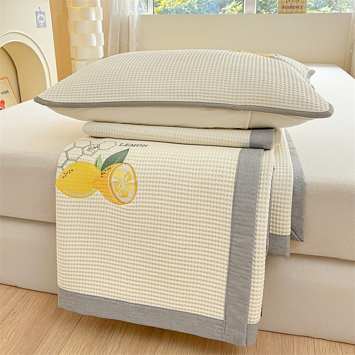 91家纺网 家纺一手货源 找家纺 鑫钰 2023新款凉感豆豆冰丝凉席 冰柠檬-华夫格米（床席款）