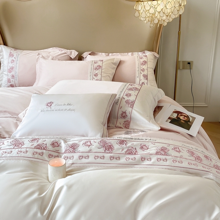 91家纺网 家纺一手货源 找家纺 魅都100阿克苏长绒棉刺绣四件套--雅颜系列 雅颜-樱花粉