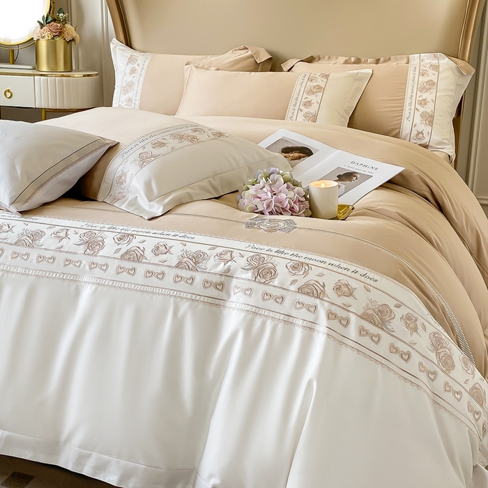 91家纺网 家纺一手货源 找家纺 魅都100阿克苏长绒棉刺绣四件套--雅颜系列 雅颜-香槟金