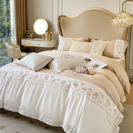 魅都100阿克苏长绒棉刺绣四件套--雅颜系列 雅颜-香槟金
