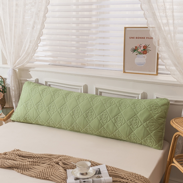 91家纺网 家纺一手货源 找家纺 新款水洗棉麻夹棉枕头套大豆纤维双人枕套 牛油果绿