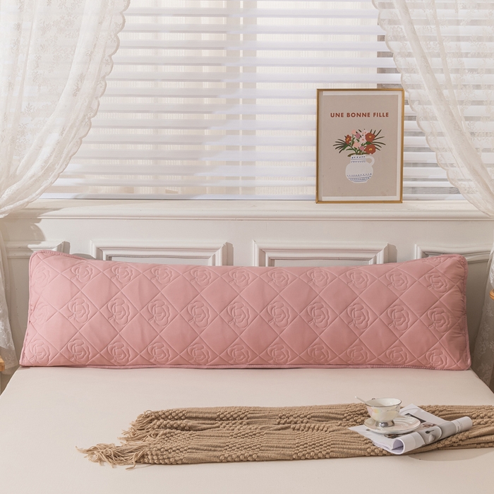 91家纺网 家纺一手货源 找家纺 新款水洗棉麻单人夹棉枕头套大豆纤维双人枕套 胭脂粉