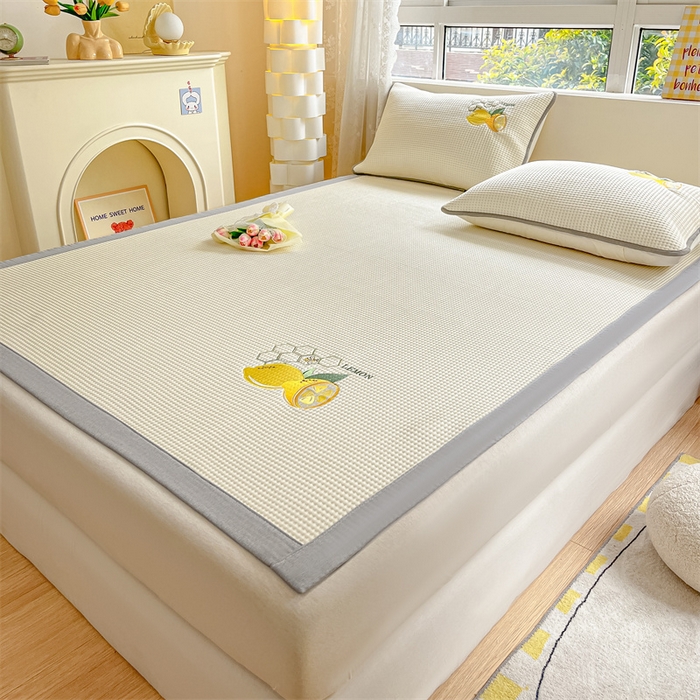 91家纺网 家纺一手货源 找家纺 鑫钰 2023新款凉感豆豆冰丝凉席 冰柠檬-华夫格米（床席款）