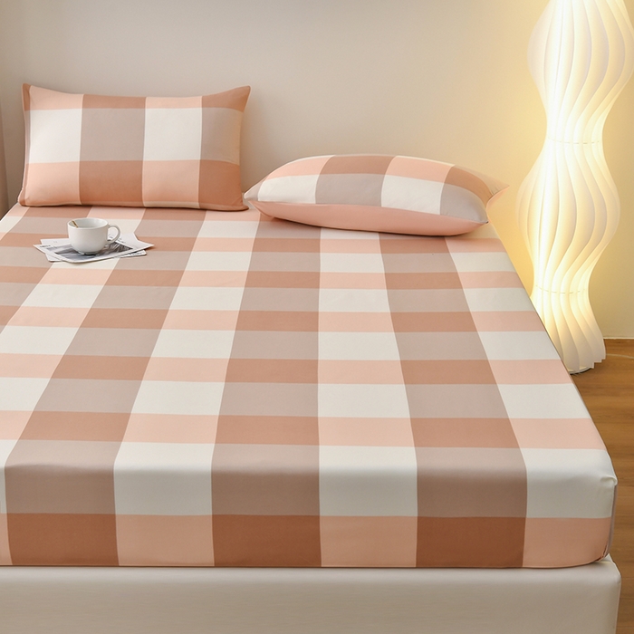 91家纺网 家纺一手货源 找家纺 家贝爱2023款A类母婴亲肤水洗棉床笠 粉玉大格