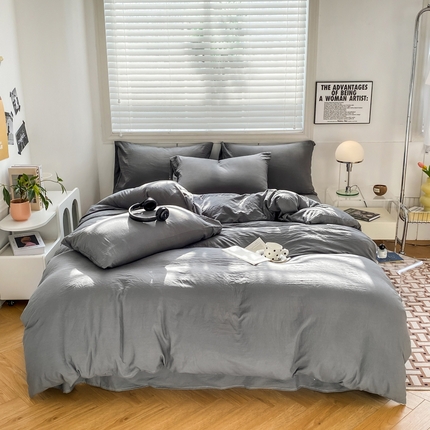 91家纺网 家纺一手货源 找家纺 （总）雨帆 2023新款简约纯色水洗棉四件套