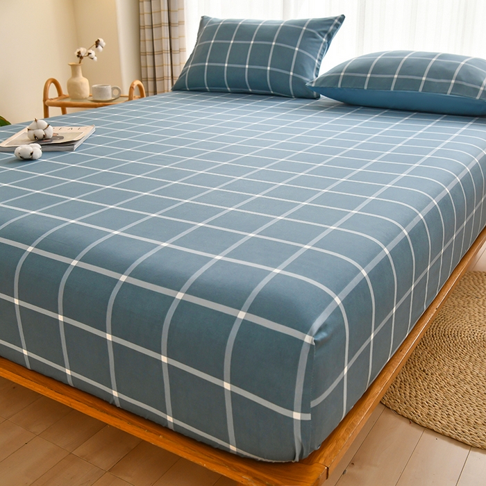 91家纺网 家纺一手货源 找家纺 家贝爱2023款A类母婴亲肤水洗棉床笠 繁星蓝中格