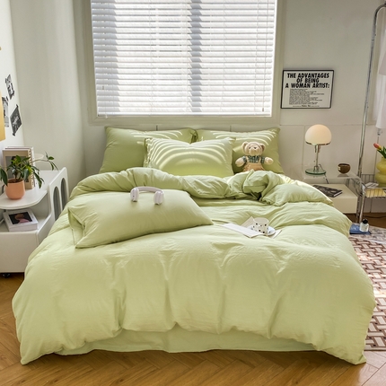 91家纺网 家纺一手货源 找家纺 （总）雨帆 2023新款简约纯色水洗棉四件套