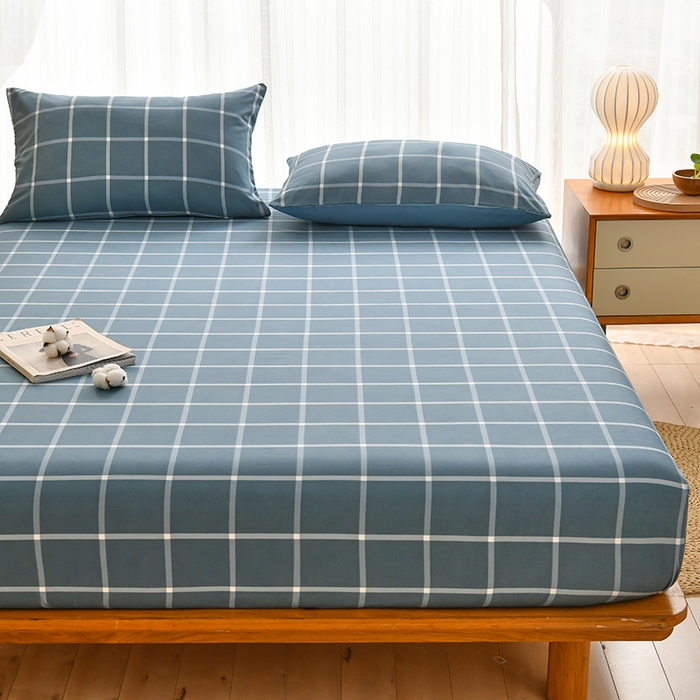 91家纺网 家纺一手货源 找家纺 家贝爱2023款A类母婴亲肤水洗棉床笠 繁星蓝中格