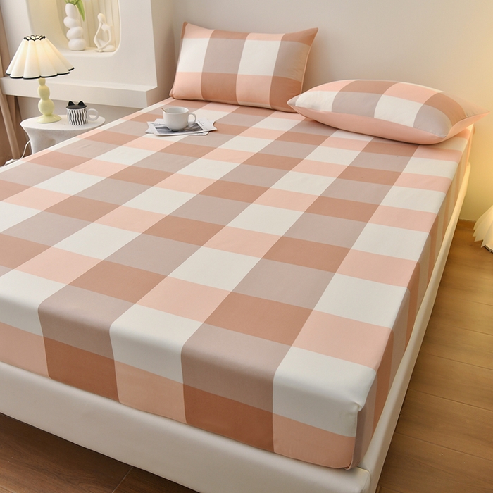 91家纺网 家纺一手货源 找家纺 家贝爱2023款A类母婴亲肤水洗棉床笠 粉玉大格