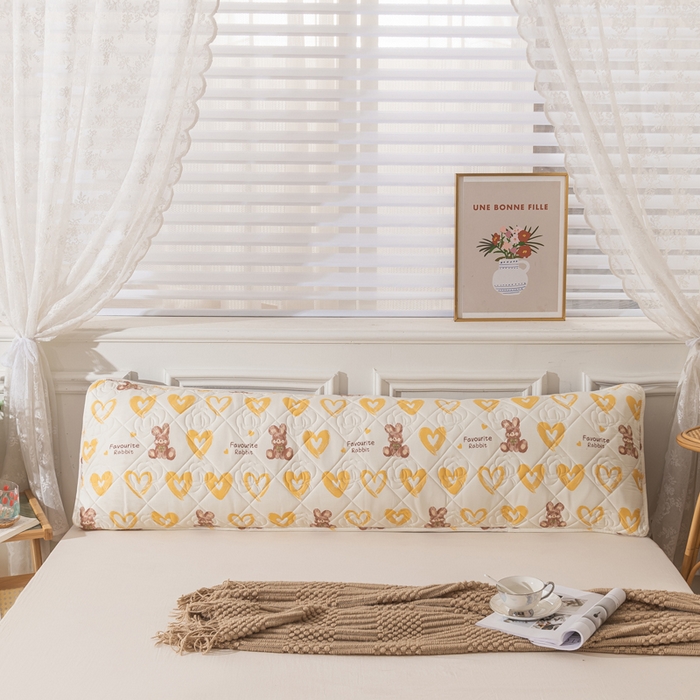 91家纺网 家纺一手货源 找家纺 梦舒羽 2025新款水洗棉麻单人夹棉枕头套大豆纤维双人枕套 爱心兔