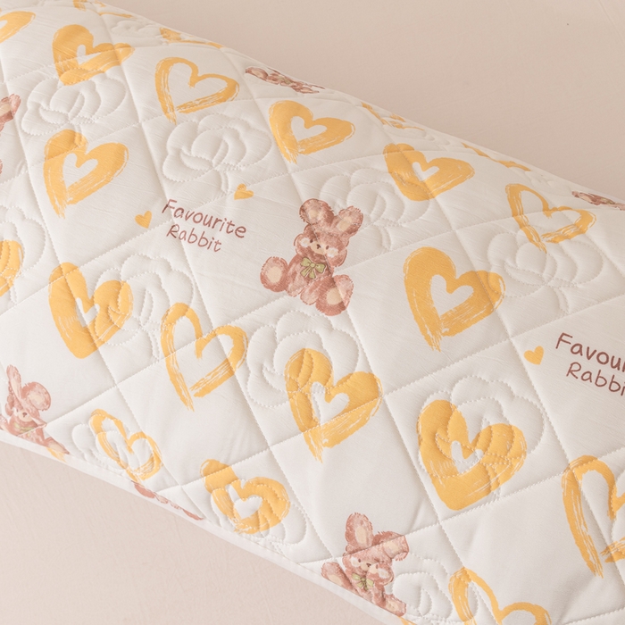 91家纺网 家纺一手货源 找家纺 梦舒羽 2025新款水洗棉麻单人夹棉枕头套大豆纤维双人枕套 爱心兔