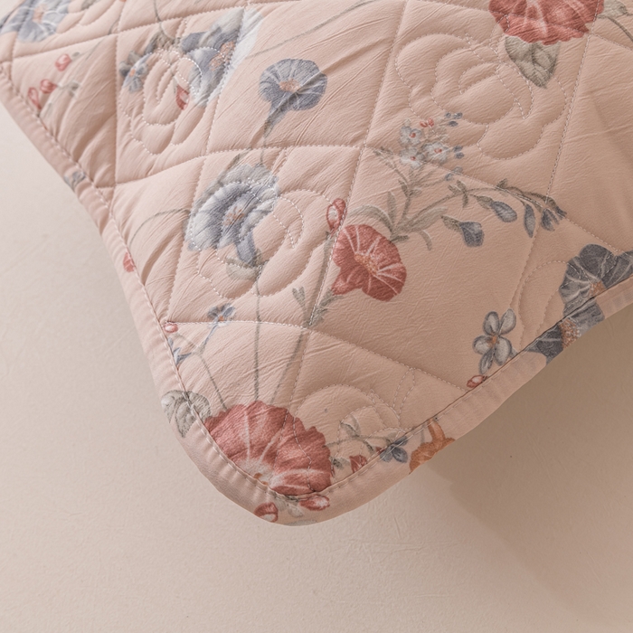 91家纺网 家纺一手货源 找家纺 梦舒羽 2025新款水洗棉麻单人夹棉枕头套大豆纤维双人枕套 牵牛花