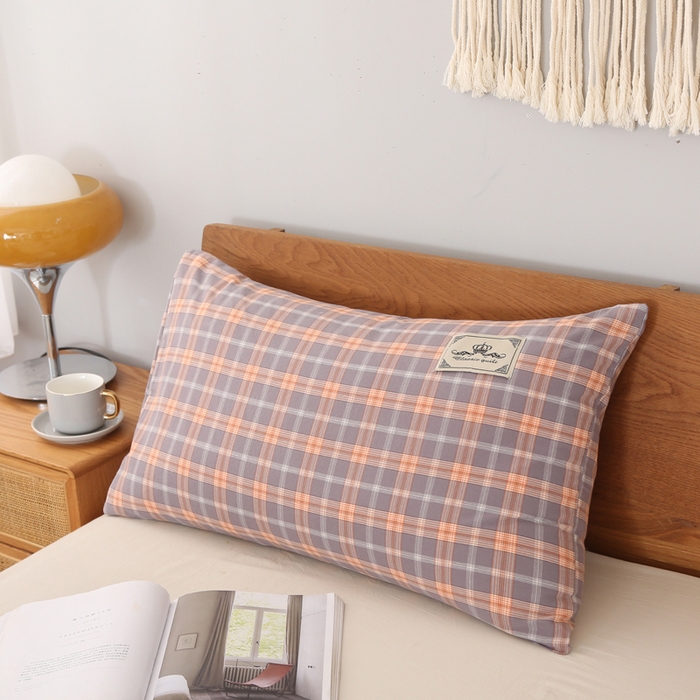 91家纺网 家纺一手货源 找家纺 锦绣万家2023新款色织水洗棉格子双人枕套 简格灰