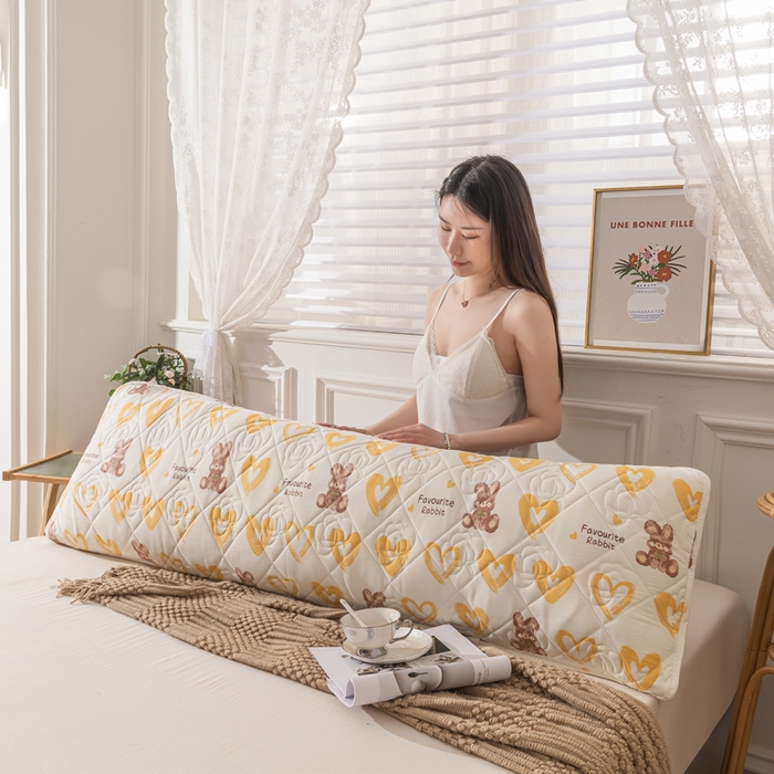 91家纺网 家纺一手货源 找家纺 梦舒羽 2025新款水洗棉麻单人夹棉枕头套大豆纤维双人枕套 爱心兔