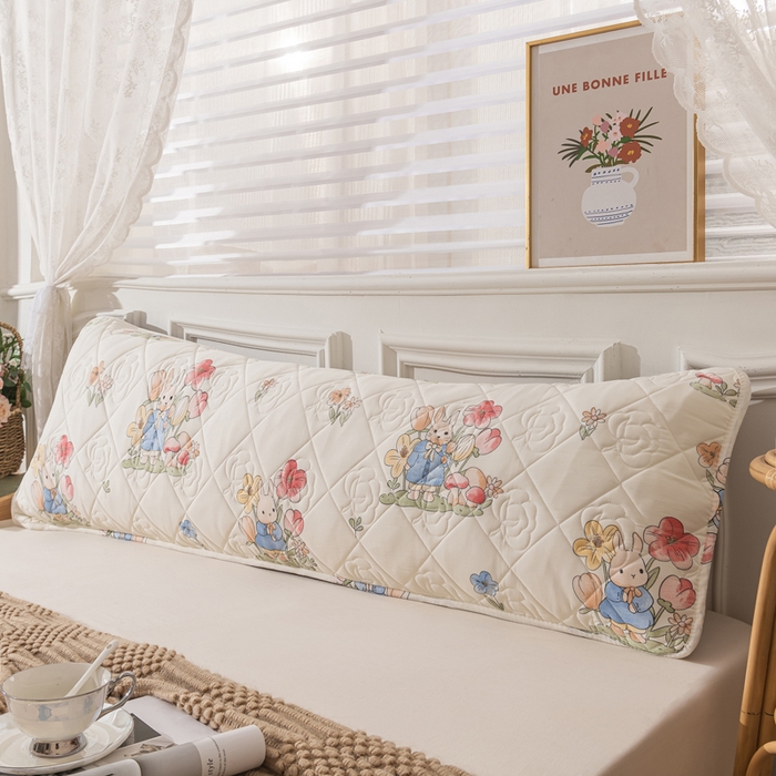 91家纺网 家纺一手货源 找家纺 梦舒羽 2025新款水洗棉麻单人夹棉枕头套大豆纤维双人枕套 花中兔