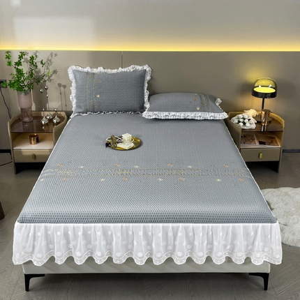 宜凡-2024新款A类蜂巢冰柠凉席床笠款三件套 简爱 烟灰