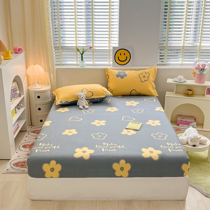 91家纺网 家纺一手货源 找家纺 铭成 2024新款全棉小清新印花四件套系列单品床笠 花怡梦-黄