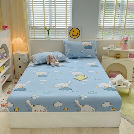 91家纺网 家纺一手货源 找家纺 铭成 2024新款全棉小清新印花四件套系列单品床笠 玉桂兔