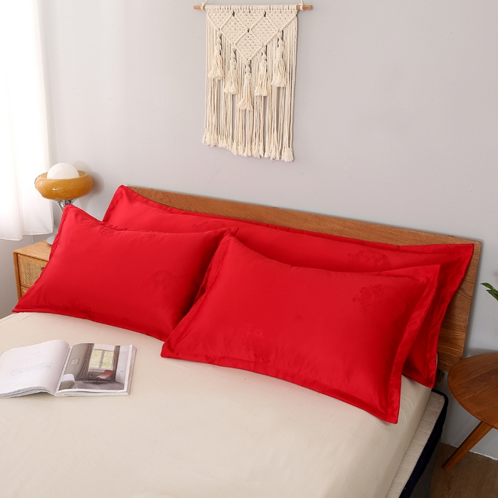 91家纺网 家纺一手货源 找家纺 锦绣万家 2023新款仿丝棉提花盛世爱恋枕套 大红枕