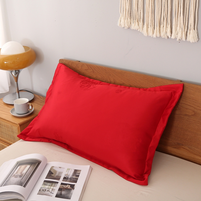 91家纺网 家纺一手货源 找家纺 锦绣万家 2023新款仿丝棉提花盛世爱恋枕套 大红枕