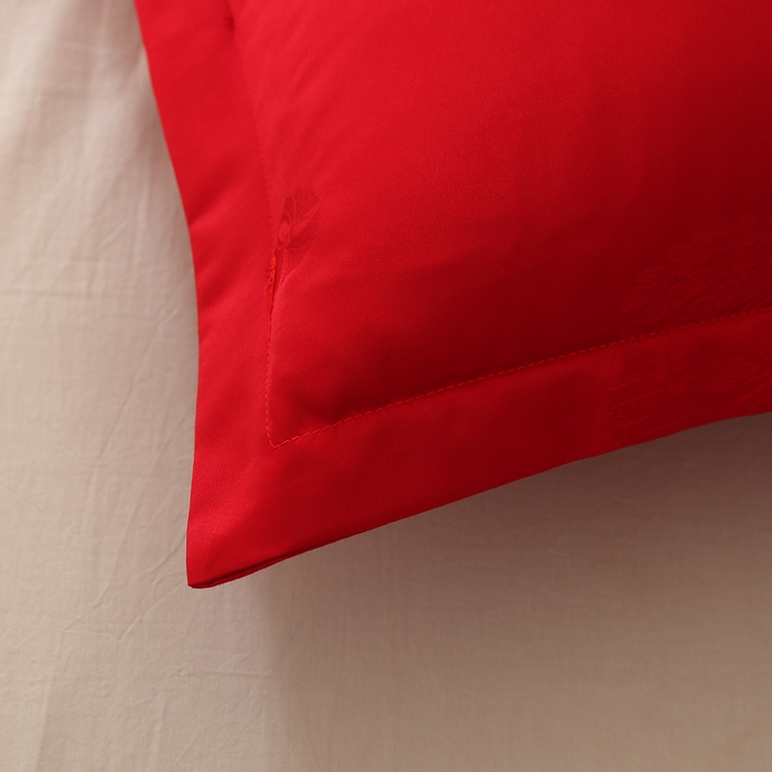 91家纺网 家纺一手货源 找家纺 锦绣万家 2023新款仿丝棉提花盛世爱恋枕套 大红枕