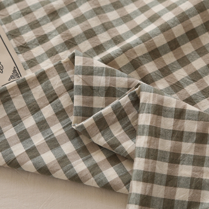 91家纺网 家纺一手货源 找家纺 锦绣万家 2023新款色织水洗棉格子枕套 绿小格