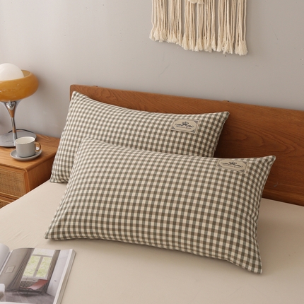91家纺网 家纺一手货源 找家纺 锦绣万家 2023新款色织水洗棉格子枕套 绿小格
