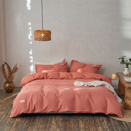 91家纺网 家纺一手货源 找家纺 （总）安莱生活 2023新款A类水洗色织纯色华夫格四件套