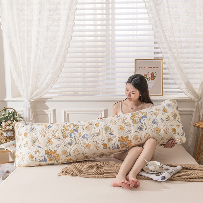 91家纺网 家纺一手货源 找家纺 梦舒羽 2025新款水洗棉麻单人夹棉枕头套大豆纤维双人枕套 太阳花