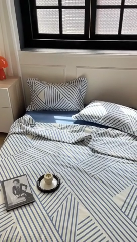 91家纺网 家纺一手货源 找家纺 柚子YOUTH 2023新款全棉夏被四件套 休闲条纹