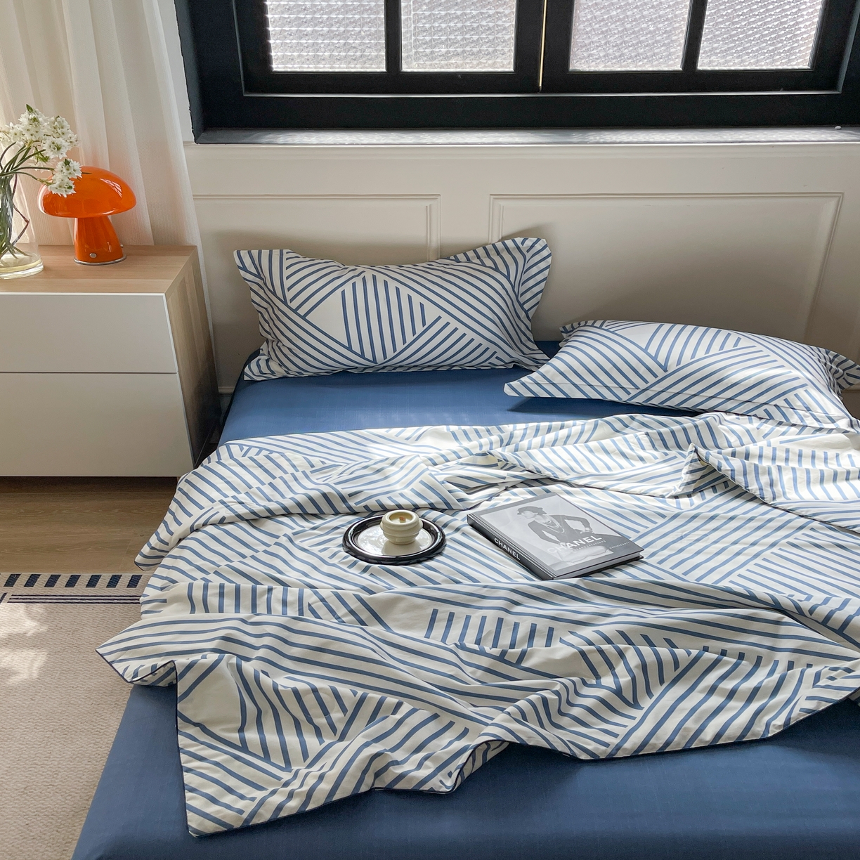 91家纺网 家纺一手货源 找家纺 柚子YOUTH 2023新款全棉夏被四件套 休闲条纹