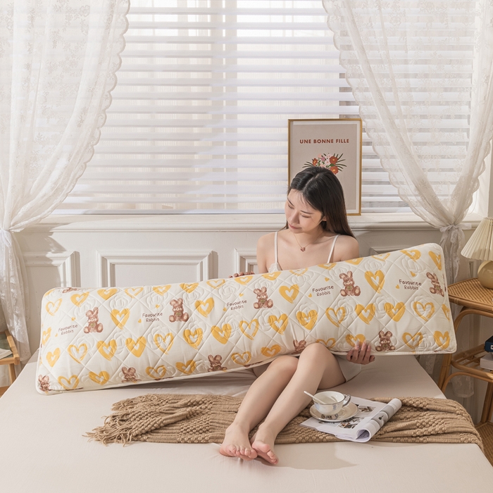 91家纺网 家纺一手货源 找家纺 梦舒羽 2025新款水洗棉麻单人夹棉枕头套大豆纤维双人枕套 爱心兔