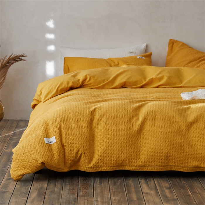 91家纺网 家纺一手货源 找家纺 （总）安莱生活 2023新款A类水洗色织纯色华夫格四件套