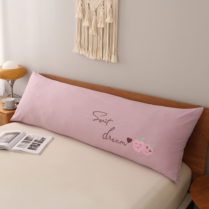 91家纺网 家纺一手货源 找家纺 锦绣万家2023新款色织水洗棉绣花双人枕套 水洗棉绣花桃子