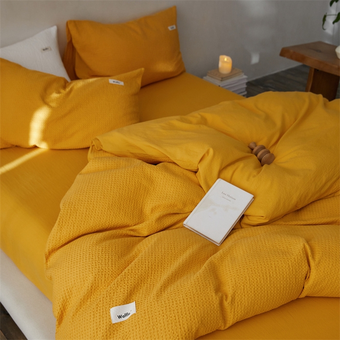 91家纺网 家纺一手货源 找家纺 （总）安莱生活 2023新款A类水洗色织纯色华夫格四件套