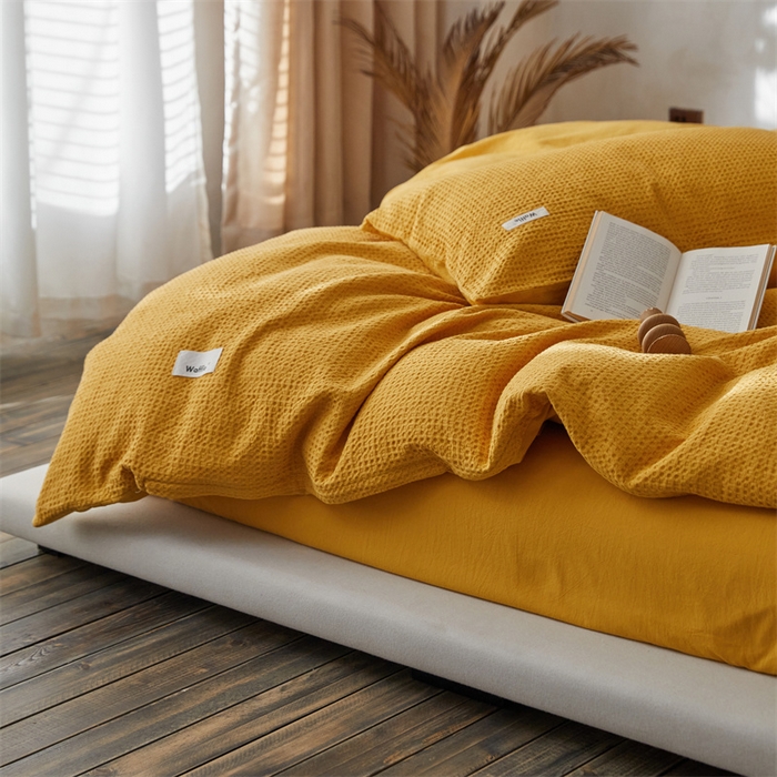 91家纺网 家纺一手货源 找家纺 （总）安莱生活 2023新款A类水洗色织纯色华夫格四件套