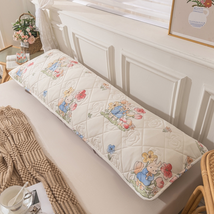 91家纺网 家纺一手货源 找家纺 梦舒羽 2025新款水洗棉麻单人夹棉枕头套大豆纤维双人枕套 花中兔