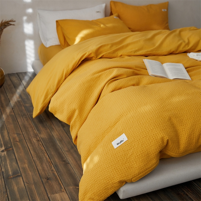 91家纺网 家纺一手货源 找家纺 （总）安莱生活 2023新款A类水洗色织纯色华夫格四件套