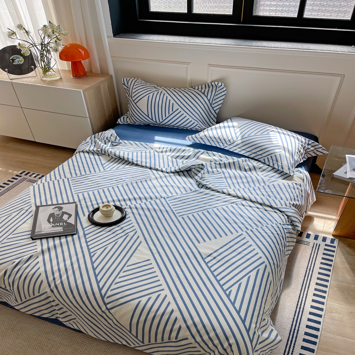 91家纺网 家纺一手货源 找家纺 柚子YOUTH 2023新款全棉夏被四件套 休闲条纹